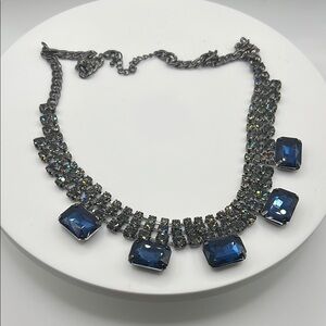 1335. Cara New York Elegant Blue Crystal and Gunmetal Necklace. 19”-21”.